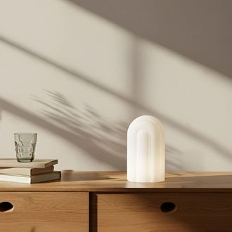 Lucande L&aacute;mpara de mesa led de vidrio blanco