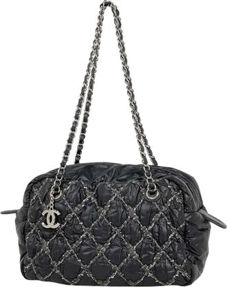 Chanel Black Nylon Leather Shoulder Bag Tote Bag (Pre-Owned)