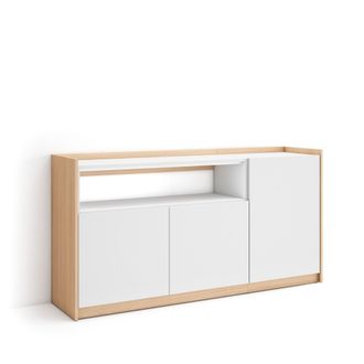 Skraut Home Skraut Home - Aparadores Para Sal&oacute;n, 156x37x80cm, 3 Puertas, Armario, Zapatero, Blanco Y Roble Soft