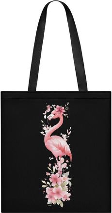 Generic Cute Flamingo with Bow Flowers Womens Tote Casual Shopping Bag Lightweight Shoulder Bags Hobos Handbag for Work Travel Daily 35x40cm