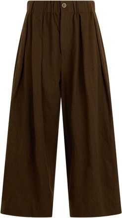 Uma Wang Wijde broek met elastische tailleband - Dames - Wijde Broeken - Bruin - XS - Wol - Broeken
