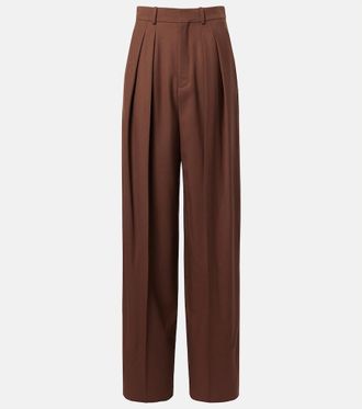 Saint Laurent Pleated wool gabardine wide-leg pants