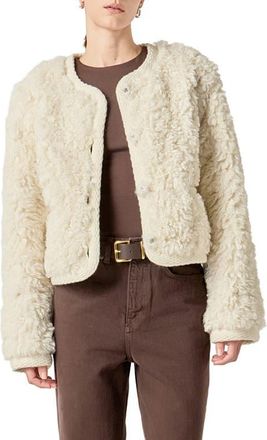 English Factory High Pile Fleece Crop Jacket in Off White at Nordstrom, Size X-Small