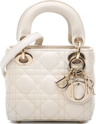 Dior Borsa a tracolla Lady Dior micro in pelle di agnello con motivo Cannage 2021 - Bianco