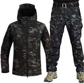 Generic Mens Tactical Jacket and Pant Set, Military Waterproof Combat Suit, Camo Woodland Hunting Uniform, Zip Hoodie and Trousers