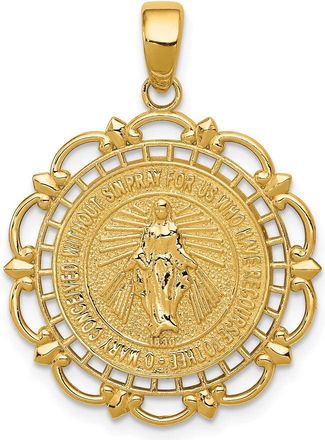 Diamond2Deal 14k Gold Polished Miraculous Medal With Scallop Frame Pendant