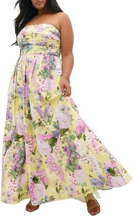 City Chic Rosalee Floral Maxi Dress in Lemon Hydrangea at Nordstrom, Size Xxxs