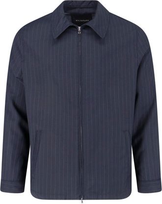 White Sand Black Pinstripe Virgin Wool Blend Jacket