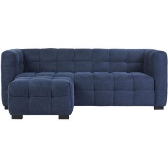 Miliboo Divano design 3 posti e poggiapiedi in tessuto effetto velluto testurizzato blu scuro CORTO