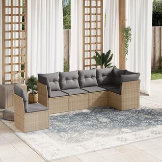 vidaXL Vidaxl - Juego De Sof&aacute;s Jard&iacute;n Con Cojines 6 Pzas Rat&aacute;n Sint&eacute;tico Beige