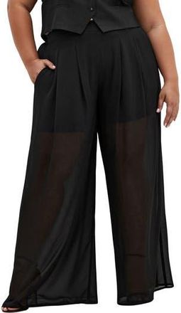 City Chic Corina Semisheer Wide Leg Pants in Black at Nordstrom Rack, Size Xl/22W