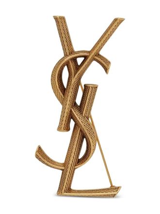 Saint Laurent textured logo letter brooch - unisex - Brass - OS - Gold