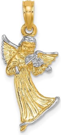 Diamond2Deal 14k Yellow Gold White Rhodium 3-D Angel Playing Violin Charm