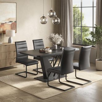 Vicco Set De Mesa De Comedor Fenaro, Negro, 120 X 80 Cm Con 4 Sillas De Comedor, Negro, Vicco