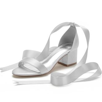 Miyoopark Comfortable Wedding Shoes for Women Block Low Heel Evening Sandals M535 Silver UK 6.5
