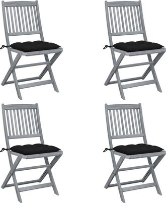 vidaXL Sillas Plegables (4 Unidades) Con Cojines, De Madera Maciza De Acacia. Vidaxl