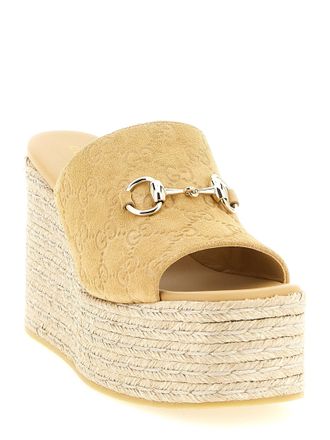 Gucci Womens Beige Calfskin Wedge Sandals