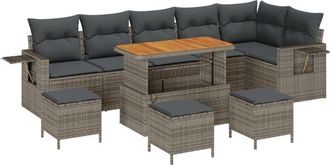 vidaXL Vidaxl - Garden Sofa Set Height-Adjustable 10 pcs Grey Poly Rattan