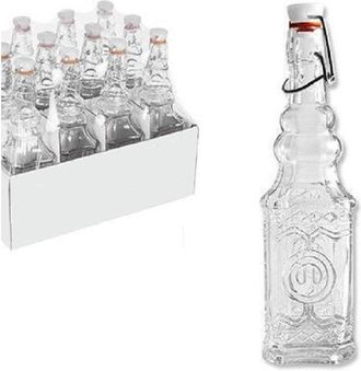 Trade Shop Trade Shop - Establecer 12 Pc Botellas De Vidrio Cuadradas Decoradas Con Tapa Mec&aacute;nica 150 Ml 108008