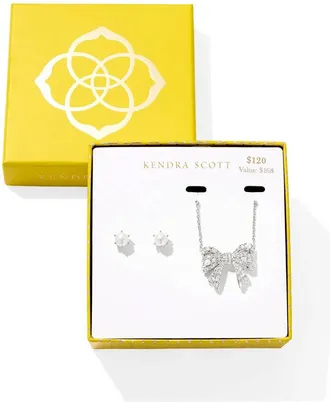 Kendra Scott Womens Krista Bow Necklace And Ashton Gift Set In Silver White Mix
