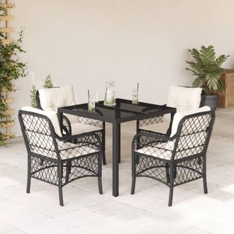 vidaXL Set De Muebles Jard&iacute;n 5 Pzas Con Cojines Rat&aacute;n Sint&eacute;tico Negro Vidaxl