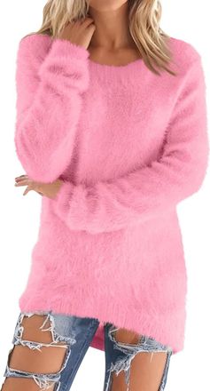 Generic Fleece Sweatshirts for Women UK Warm Solid Color Fluffy Long Sleeve Tunic Tops Womens Sweaters Winter Jumpers Casual Crewneck Ladies Soft Cozy Pullove