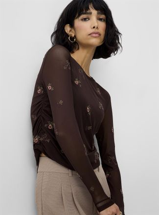 Icone Womens Cropped gathered micromesh T-shirt