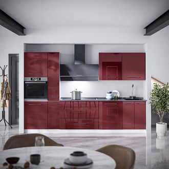 Vicco Mueble De Cocina Fame-line, Rojo Burdeos Alto Brillo/blanco, 310 Cm, Et Antracita, Vicco