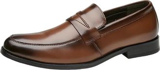 Generic Mens Genuine Leather Business Dress Shoes, Formal Office Shoes with Non-Slip Rubber Sole and Breathable Microfiber Lining(Brown,7.5 UK)