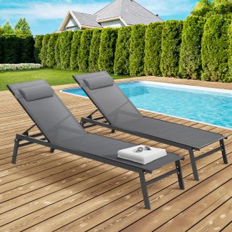 IDMarket Lote De 2 Tumbonas De Jard&iacute;n Reclinables De Aluminio Sintra Gris Antracita Y Negro