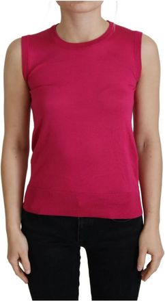 Dolce & Gabbana Chique Roze Zijden Mouwloze Tanktop - Dames - Tops zonder mouwen - Roze - XL - Tops