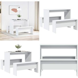 vidaXL Set Tavolo da Pranzo con Panche 3 pz Bianco in Truciolato - Panca - Set da pranzo