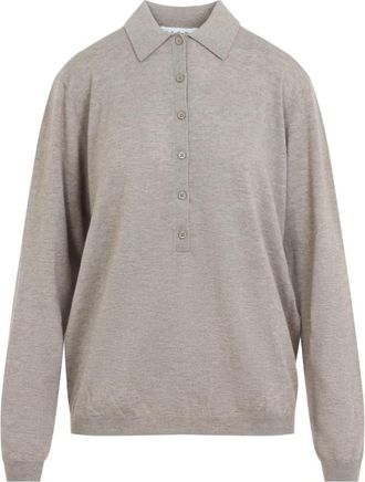 Frankie Shop Tala Gebreide V-hals Polo - Dames - Ronde hals truien - Grijs - XS - Wol - Truien & Vesten
