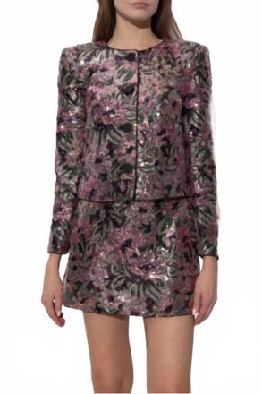 Self Portrait Floral Sequin Jacket In Multicolour