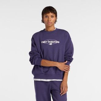 New Balance Donna Sport Graphic Oversized Crew in Viola, Taglia XL