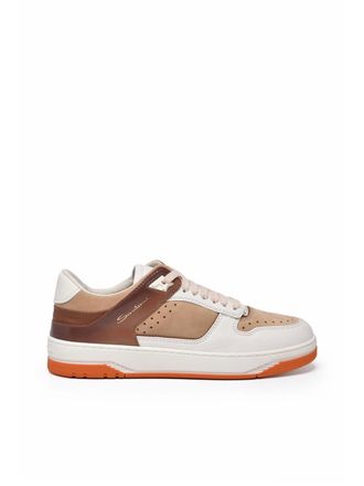Santoni White Leather Patchwork Sneakers