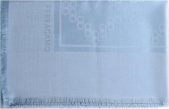 Ferragamo Sciarpa con frange e logo - Blu
