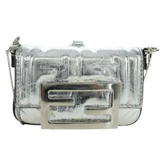 Fendi Pre-owned Mini Bags, female, Gray, Size: ONE SIZE Pre-owned Chain baguette charm bag