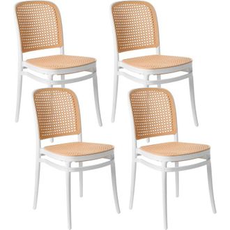 Beliani Set di 4 sedie da pranzo impilabili in plastica e senza braccioli, di colore beige e bianco Plose