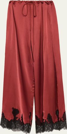 Kiki De Montparnasse Giselle Lace-Trim Silk Pajama Pants