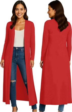 Re Tech UK Ladies Womens Maxi Plus Size Long Cardigans for Women UK Collared Top Long Full Sleeve Floaty Womens Cardigans Coatigans Sizes 8-26 (Red - XXXL)