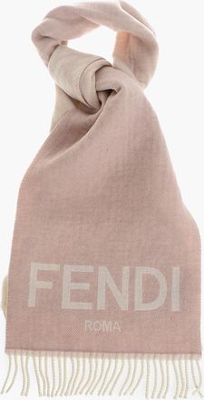 Fendi Cashmere And Wool Scarf With Ombre Effect, All-Over Monogram And Fringes Fendi