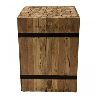 Macabane Mesa auxiliar cuadrada S de teca reciclada y metal negro de 34 cm