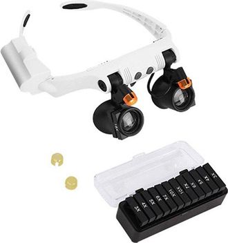OEM Lupa Con 2 Luces Led, 3x, 4x, 5x, 6x, 7x, 10x (21 Combinaciones En Total), Lupa Led Ajustable Montada En La Cabeza Con Luz Led C&aacute;lida Y Fr&iacute;a