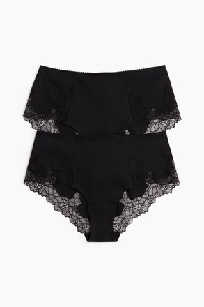 H&M 2er-Pack Hipster aus Baumwolle mit Spitzenborte - Schwarz