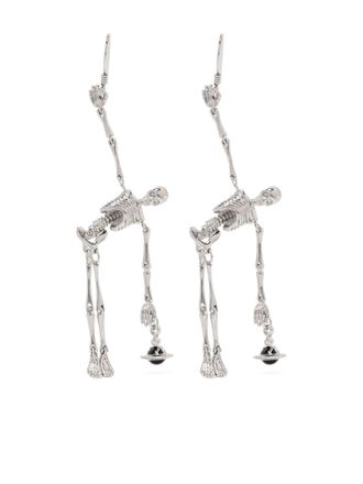 Vivienne Westwood Intricate Silver-tone Skeleton Earrings with Black Orb Detail