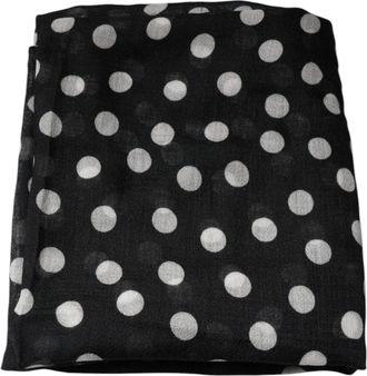 Dolce & Gabbana Black White Polka Dots Fringes Wrap Womens Scarf (Pre-Owned)