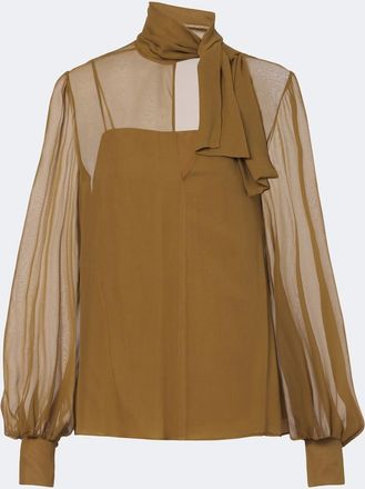 Valentino Garavani Tie-neck silk-blend georgette blouse