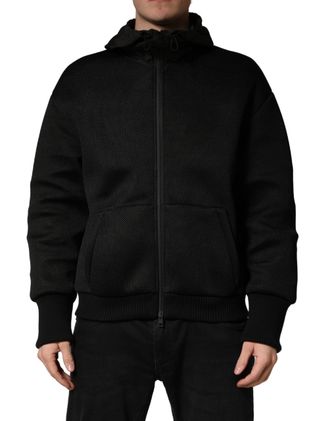 Dolce & Gabbana Men Black Hooded Full Zip Bomber Jacket Nylon Clothing