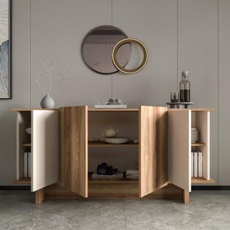 Dmora Aparador Coste, Buf&eacute; 3 Estantes, 6 Compartimentos, 4 Puertas, 180x40x81h Cm Roble Marr&oacute;n